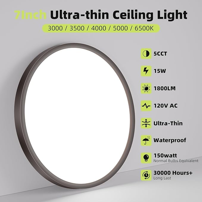 hepside 4PACK Flush Mount LED Ceiling Light Fixture 5CCT 7Inch 15W & 100W Equivalent Closet Light Fixture,Small Round Slim Surface Ceiling Lamp for Hallway,Bathroom,Bedroom,Kitchen,Interior