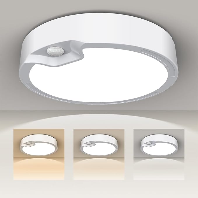 Battery Operated Motion Sensor Ceiling Light Fixture-Wireless Motion Sensor Light Indoor with Remote/Timer, Battery Powered Closet Light Cordless for Hallway Stair Garage Pantry Laundry 3000K-6500K