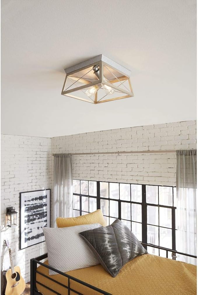 Progress Lighting Briarwood Collection 2-Light Ceiling Light, Flush Mount Ceiling Light Fixture for Interior Kitchen Lights, Hallway, Bedroom, Living Room, 12-Inch by 6-Inch, Galvanized Finish