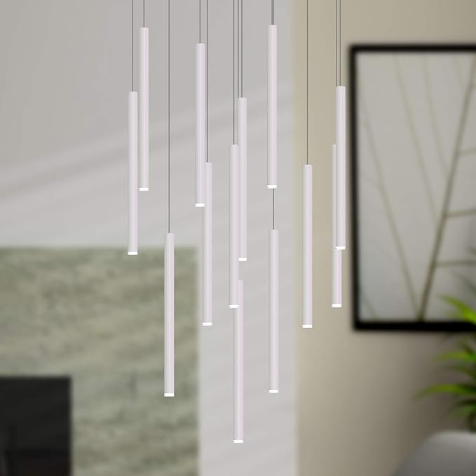 CANALIS 13 Mini Pendant Lighting White - LED Hanging Light Fixture for Kitchen Island, Bar, Foyer - Cluster Pendants - Dimmable, Adjustable Wire, Lamp Bulb Included