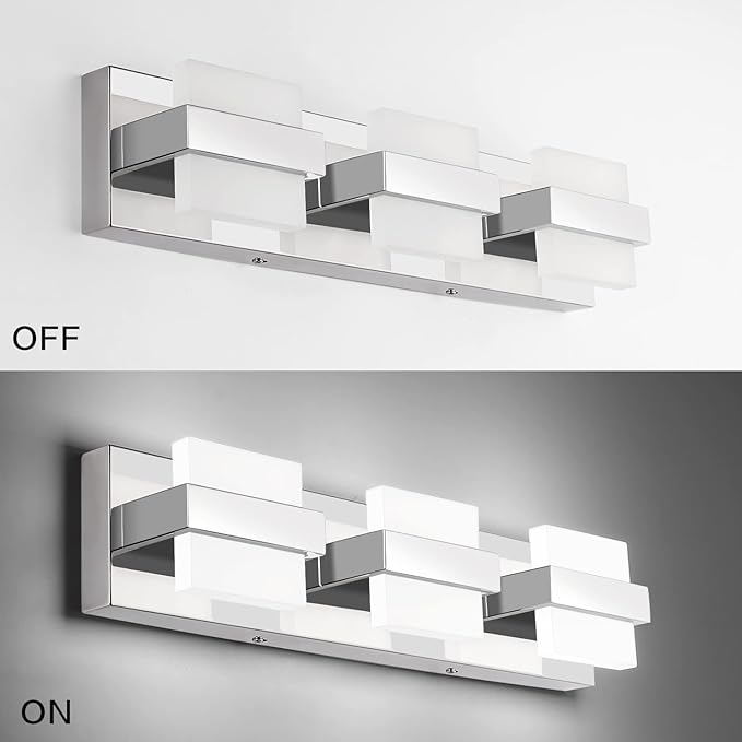 SOLFART 3 Lights Chrome Bathroom Vanity Light Modern LED Bathroom Light Fixtures Over Mirror Vaniy Light 20 inch White Light Dimmable