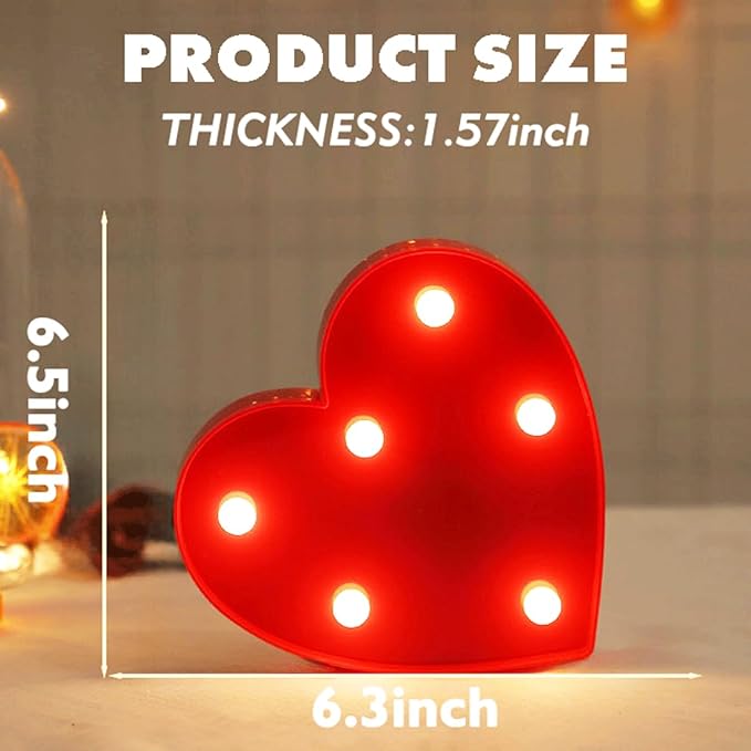 Small Led Marquee Letters, Light Up Letters, Led Letter Lights, Battery Powered Lighted Sign for Table, Party, Birthday, Christmas Decor (Red Heart)