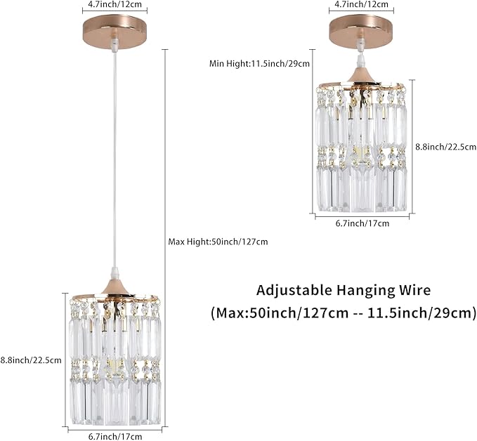 Crystal Ceiling Pendant Lighting Fixture for Living Room Dining Room Kitchen Hallway (Gold Pendant)