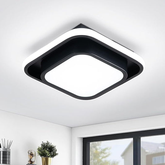 Hallway Light Square Modern Ceiling Light Fixture, 12IN Modern Ceiling Lamp 6000K LED Ceiling Light Black Ceiling Lighting for Living Room, Balcony Bedroom