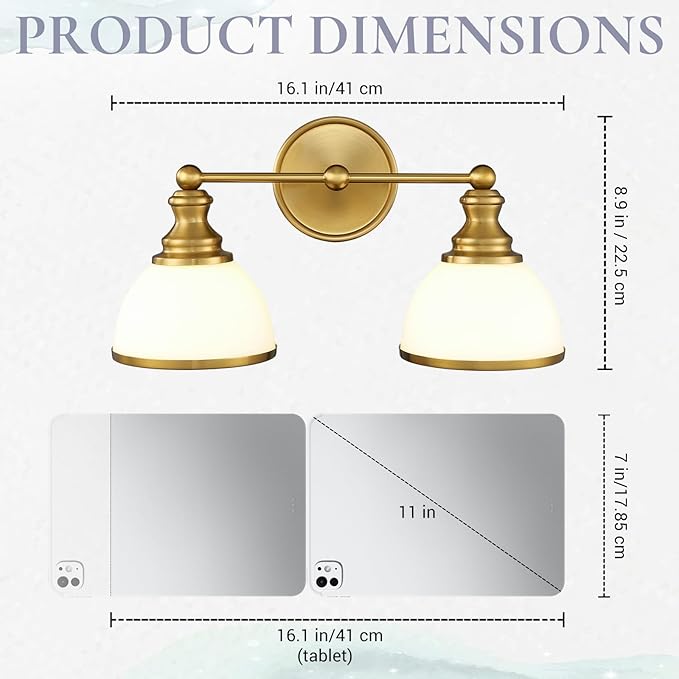 Hamilyeah 2-Light Gold Bathroom Vanity Light, Brushed Gold Wall Light Fixture with Milky White Glass Shades, Vintage Vanity Lighting for Bathroom, Powder Room, Bedroom, Hallway
