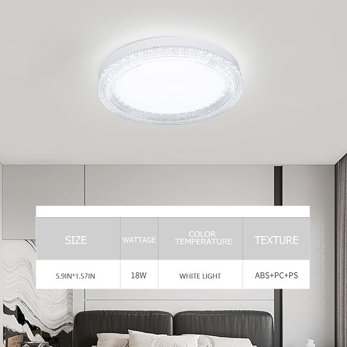 Ultra Thin 7 Inch LED Flush Mount Ceiling Light, 18W 5000K Hardwire Fixture, Round White Lamp for Kitchen Bedroom Hallway
