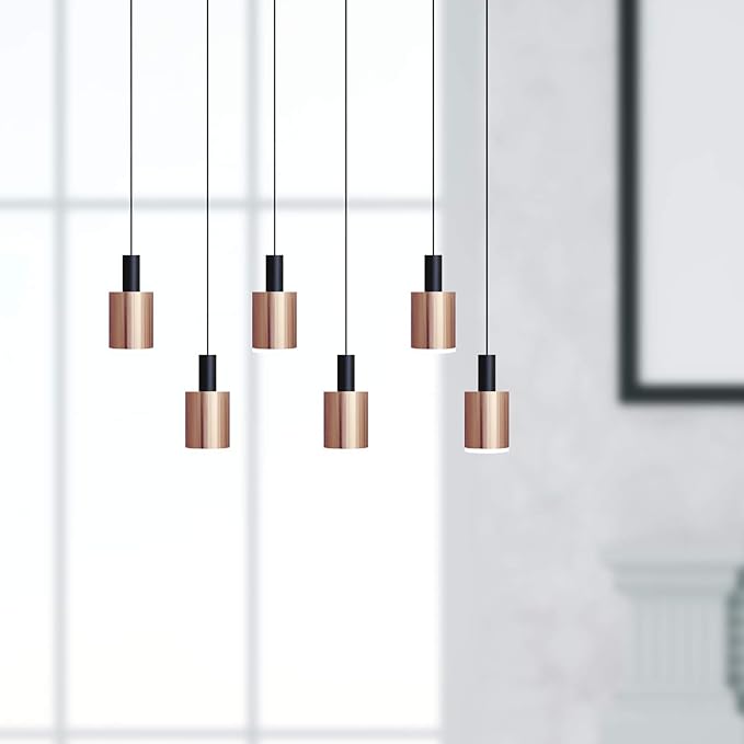 Virgo 6 Mini Pendant Lighting Black-Copper - LED Hanging Light Fixture for Kitchen Island, Bar, Foyer - Cluster Pendants - Dimmable, Adjustable Wire, Lamp Bulb Included