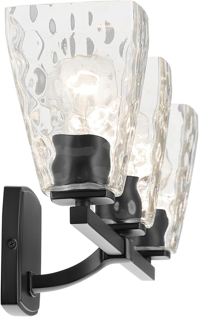 Kichler Marant 21.25" 3-Light Bathroom Vanity Light Fixture with Clear Water Glass in Black, Modern Wall Mount Over Mirror for Powder Room (21.25" W x 9.5" H), 55216BKWTR