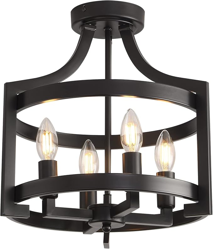 Farmhouse Chandelier Rustic Black Hanging Pendant Light Fixture, Adjustable Metal Lantern lCeiling Light for Kitchen Island Dining Room Living Room Bedroom Foyer Entry
