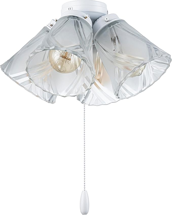 Aspen Creative 22018-3, Four-Light Ceiling Fan Light Kit with Pull Chain, Matte White Finish with Frosted and Clear Glass Shades, 14" Diameter x 7-3/8" Height