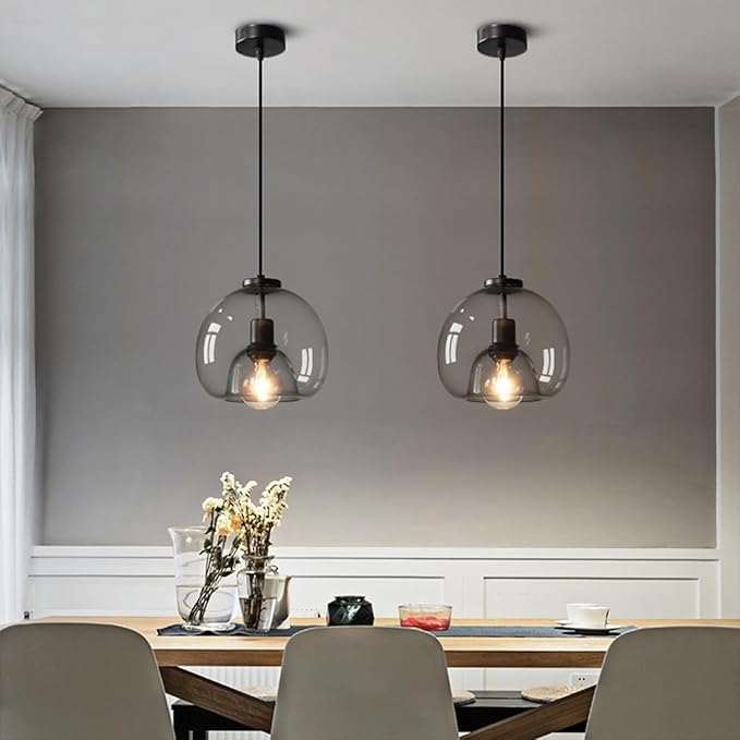 3-Pack Large Smoke Glass Pendant Lights for Kitchen Island, Includes Extra Bulbs & 4.26FT Adjustable Cord, Modern Pendant Lighting Fixtures for Kitchen, Dining Room, Living Room
