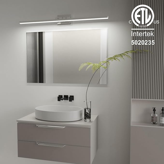 VOLISUN Modern Bathroom Vanity Light 48 inch, Rotatable, 30W Dimmable 5CCT Led Bathroom Light Fixture Over Mirror, Chrome Vanity Light for Bathroom Mirror Cabinets-ETL Certificated
