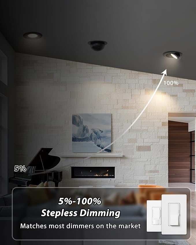 Adetu Recessed Lighting 6 inch, 360°+90° Adjustable Directional 6 inch 5CCT Gimbal Black Led Recessed Lighting, 2700K-5000K Dimmable Retrofit Eyeball Can Recessed Lights with Jbox, ET（Black-12 Pack）