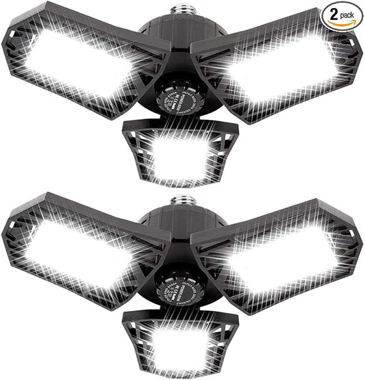 LED Garage Lights - 6000 Lumen 6500K Daylight 60W, Three Leaf Led Garage Ceiling Lights, Pack of 2