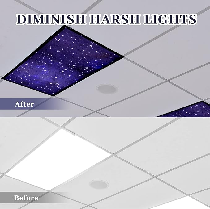 Funtery 10 Pack Fluorescent Light Covers 2 x 4 ft Magnetic Cover Ceiling Classroom Light Filters Cubicle Shield for Classroom Office Home Drop Ceiling Decorations(Starry Sky)
