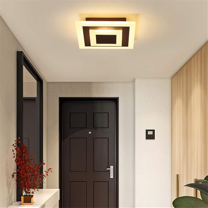 RUNNUP Acrylic Unique Minimalist Ceiling Lamp Minimalist Led Flush Mount Ceiling Light for Dining Hallway Living Kitchen Bedroom Room Kitchen Island Office,Brown-Square-Warm Light