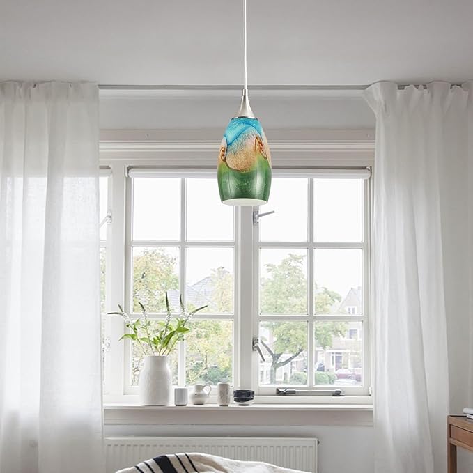GLADFRESIT Coastal Harmony Pendant Light for Kitchen Islands – Nature's Canvas with Grassland, Beach, and Wave-Inspired Shades, Pack of 3 for Dining Room, Entryway (Bulb Excluded)