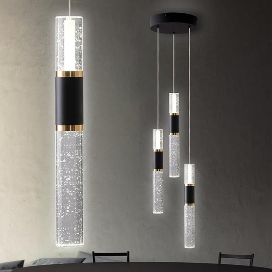 3-Light Pendant Light Kitchen Island, Dimmable Modern Pendant Light Kitchen Island Light Fixture with Remote Controller Luxury Led Chandelier for Dinning Room 3000K-6500K