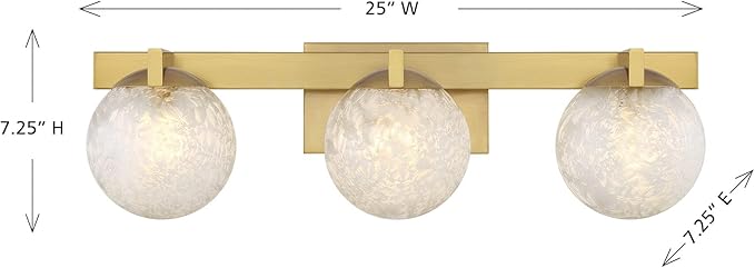 Savoy House 8-1017-3-322 Darien Contemporary Ice Glass Bathroom Vanity Wall Light, 3-Light 180 Total Watts, 7" H x 25" W, Warm Brass