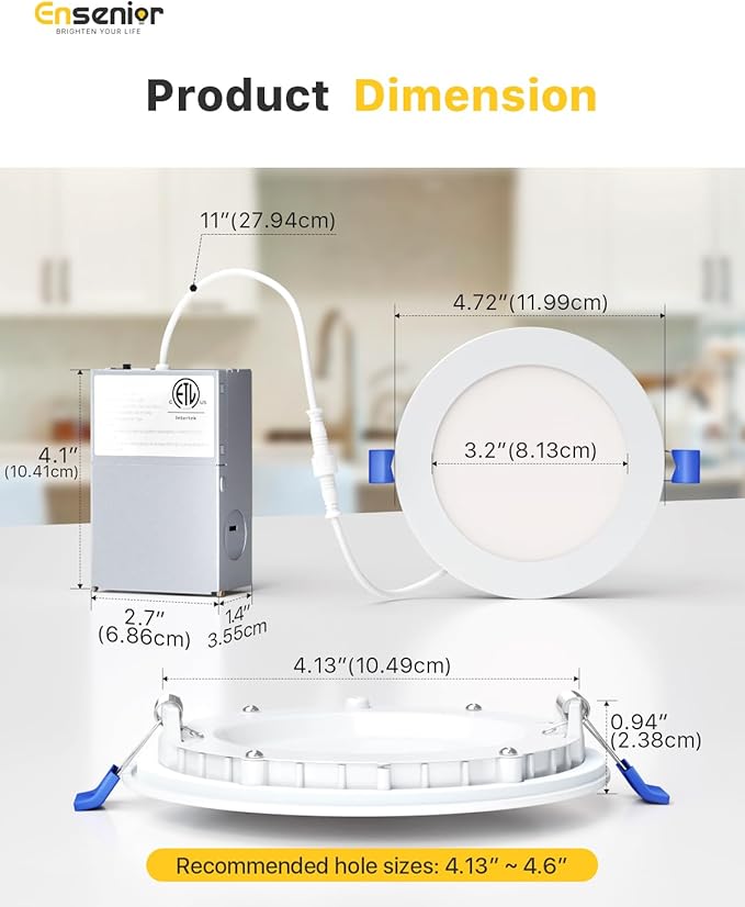Ensenior 16 Pack Ultra-Thin LED Recessed Lighting 4 Inch 6CCT with Junction Box, 2700K-6000K Selectable, 9W 75W Eqv, Dimmable Can-Killer Downlight, 750LM High Brightness - ETL