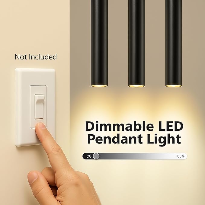 Modern LED Pendant Light, 10W Dimmable Ceiling Hanging Spotlight Fixture Black Minimalist Aluminum Pendant Lighting for Kitchen Island, Bar Counter, Bedroom, 4000K, ETL Listed, Pack of 1