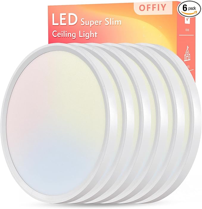 6PK 15.8 Inch Led Ceiling Light Flush Mount, 34W, 3060LM, 3000K/4000K/6000K CCT Selectable Super Slim LED Ceiling Light, Close to Ceiling Round Flat Panel Light for Hallway, Bedroom,Kitchen ect