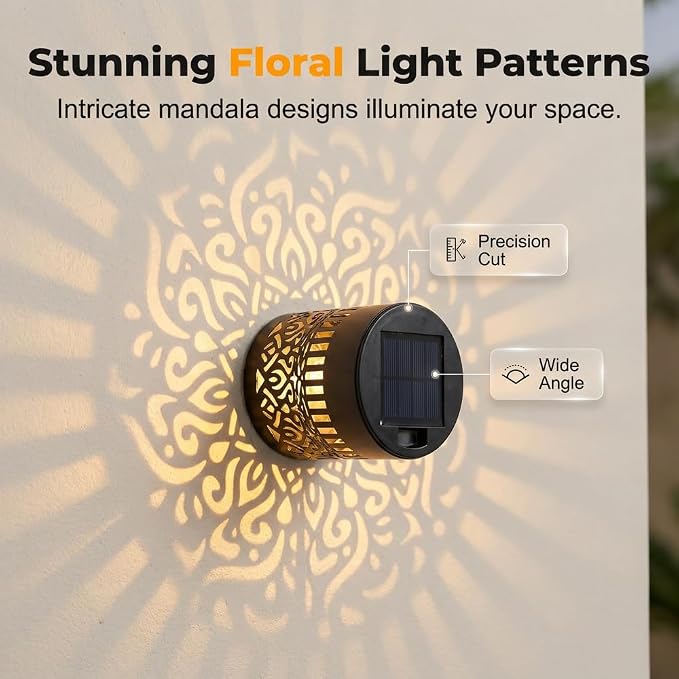 2026 New Decorative Solar Mandala Lights, Solar Mandala Lights Outdoor, Mandala Theme Waterproof Fence Light for Garden, Patio, Deck, Post, Fence Yard Decor (1PC)