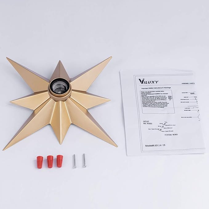 VILUXY Flush Mount Ceiling Light, Brass Star Light Fixtures Ceiling for Hallway, Entryway, Study Room, Bedroom