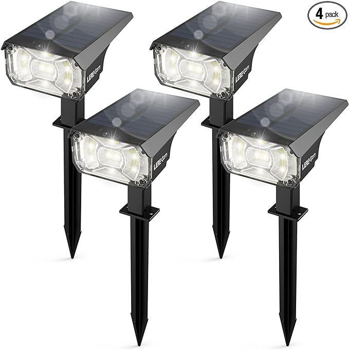 LEREKAM Solar Spot Lights Outdoor,IP65 Waterproof 40 LEDs Landscape Spotlights,USB & Solar Powered Wall Lights,3 Modes Outdoor Solar Garden Lights for Yard Porch 4 Pack