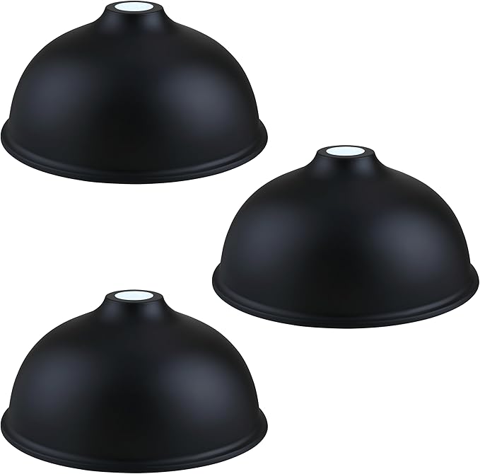 Industrial 12" Metal Drum Replacement Shades,1.6" Fitter Opening for Threaded Medium Base Socket,H5.9*D12 Black Finish 3 Pack