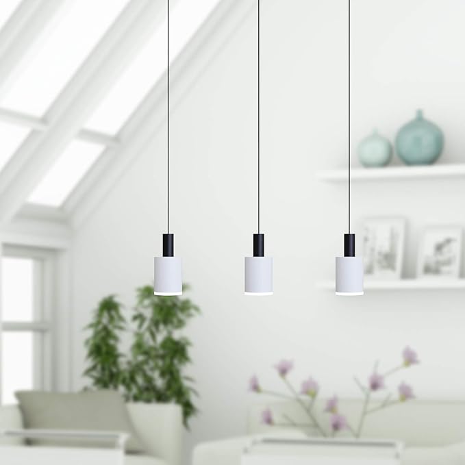 Virgo 3 Mini Pendant Lighting Black-White - LED Hanging Light Fixture for Kitchen Island, Bar, Foyer - Cluster Pendants - Dimmable, Adjustable Wire, Lamp Bulb Included
