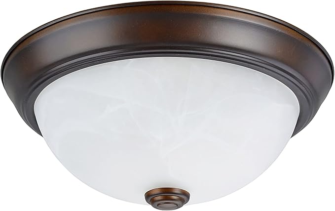Aspen Creative 63013-2A Two-Light Flush Mount in Dark Bronze with White Alabaster Glass Shade 11 in Diameter