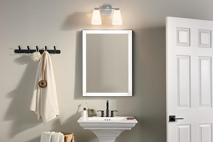 Kichler Marant 2-Light Bathroom Vanity Light Fixture with Opal Glass in Chrome, Modern Wall Mount Light for Bathroom and Powder Room Over Mirror (14.25 x 9.5 in), 55215CH