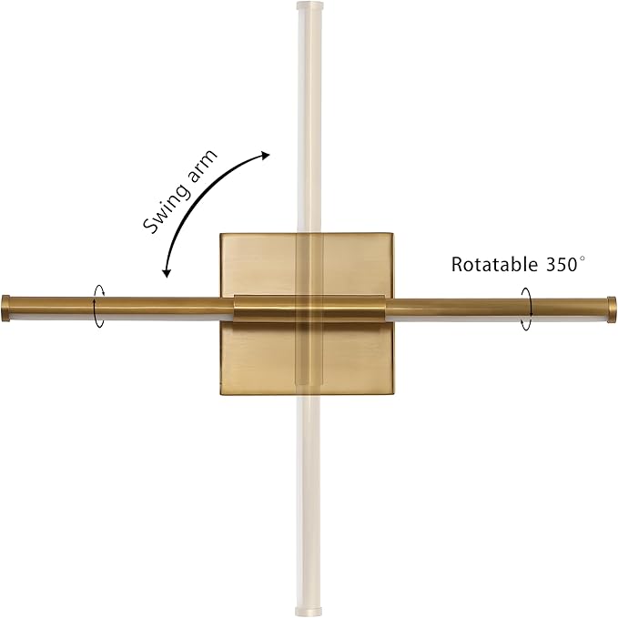 JONATHAN Y 16.25" Brass Gold Modern Dimmable Integrated LED Wall Sconce, Minimalist Adjustable Metal Vanity Light for Bathroom Mirror, Bedroom, Hallway, 3000K, ETL Listed (JYL7039B)
