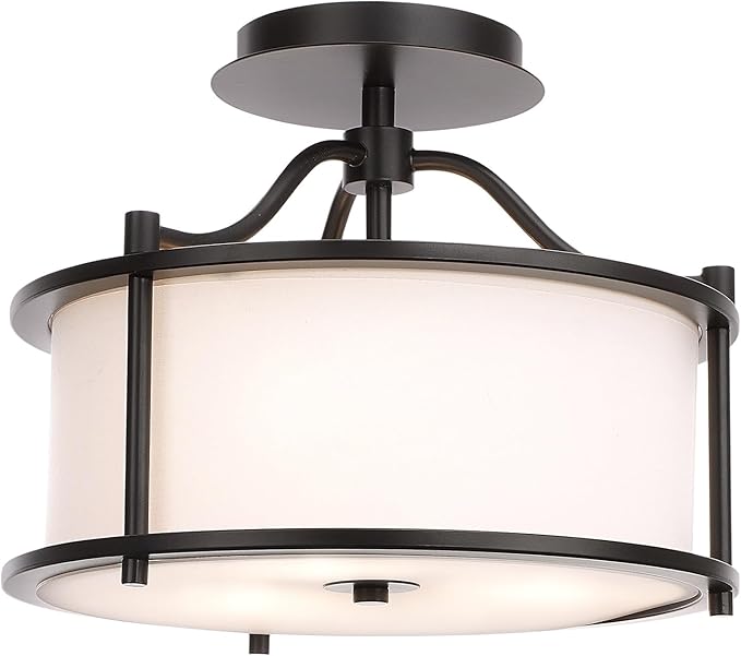 FRIDEKO HOME Semi Flush Mount Ceiling Light 3 Light Ceiling Light Fixture Close to Ceiling Light Fixture with Metal Frame Fabric Drum Shade for Bedroom Living Room Hallway Kitchen Entryway