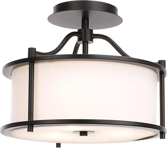 FRIDEKO HOME Semi Flush Mount Ceiling Light 3 Light Ceiling Light Fixture Close to Ceiling Light Fixture with Metal Frame Fabric Drum Shade for Bedroom Living Room Hallway Kitchen Entryway