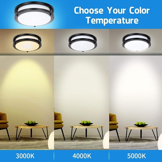Drosbey 27W Dimmable LED Flush Mount Ceiling Light Fixture, Kitchen Light Fixtures, 12 inch Ceiling Lights for Bedroom, Bathroom, 3000K/4000K/5000K Selectable, Super Bright 2700LM