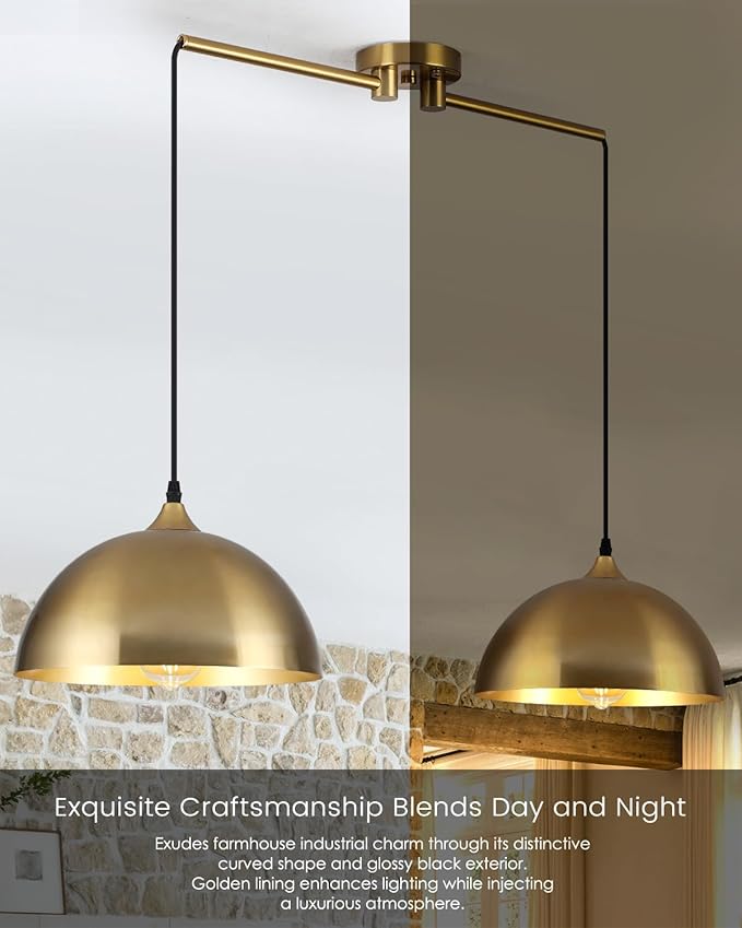 Gold Pendant Lights Kitchen Island 2-Light, Gold Dome Pendant Light, Modern Dining Room Light Fixture, Island Pendant Lights for Kitchen, Dining Room, Bar, Cafe