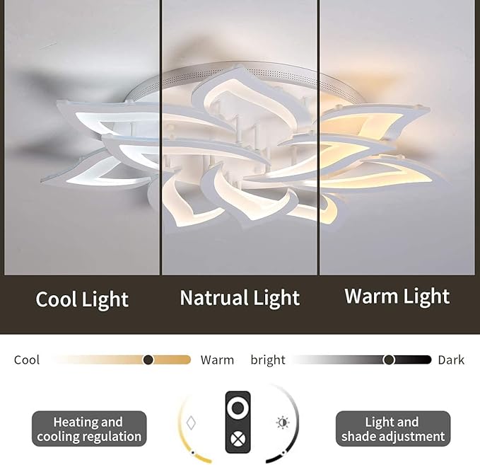 Garwarm Dimmable LED Ceiling Light, 72W Modern Acrylic Flush Mount Ceiling Lamp with Remote Control Metal Flower Shape Chandelier Lighting Fixture for Living Room Bedroom Kitchen