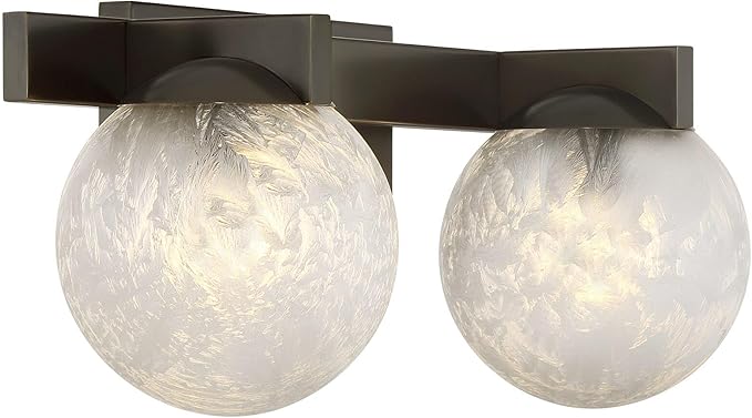 Savoy House 8-1017-2-15 Darien Contemporary Ice Glass Bathroom Vanity Wall Light, 2-Light 120 Total Watts, 7" H x 17" W, Mediterranean Bronze