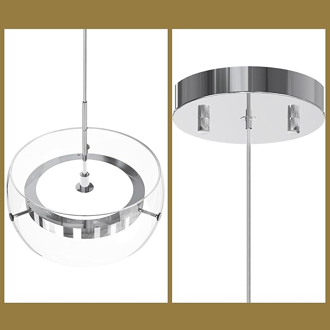 Modern Pendant Lights Kitchen Island, Dual-Sided LED 3-CCT Dimmable Glass Hanging Lighting Fixture, Adjustable Cable for Dining Room, Bar, Over Table, Sloped Ceiling Chrome Silver