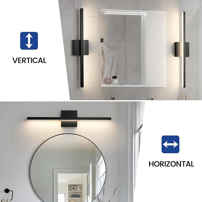 Epinl Modern Vanity Light Fixtures 24 Inch, 18W Dimmable 5CCT Black Bar Vanity Light Over Mirror, LED Bath Lighting Fixture for Bathroom Mirror Cabinets Bedroom-ETL Certificated