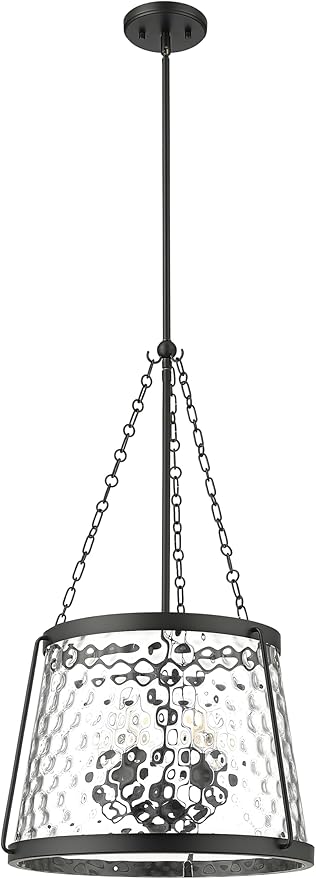 ML Lighting | Adabella Collection | 20405-MB | 5 Light Pendant in Matte Black Finish with Clear Hammered Glass Shade | Perfect for Kitchens, Dining Rooms, Living Rooms, Entryways, Hallways