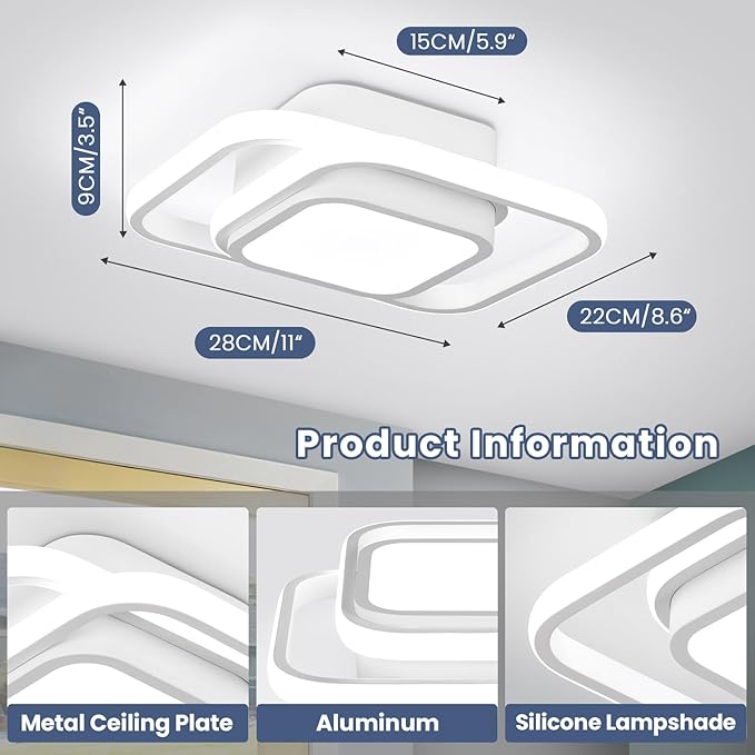 2 Packs Small Ceiling Light Modern LED Acrylic Square Ceiling Lamp Cool White 6000K Hallway Lighting Fixtures for Bedroom Kitchen Living Room Study Hallway Small Asile Lamp Corridor Lights (White)