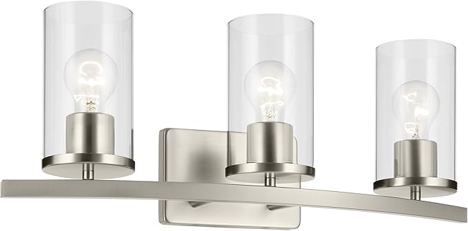 Kichler Crosby 23" 3-Light Bathroom Vanity Light Fixture with Clear Glass in Brushed Nickel for Powder Room and Mirror Lighting, Modern Wall Light (23" x 8.75"), 45497NICLR