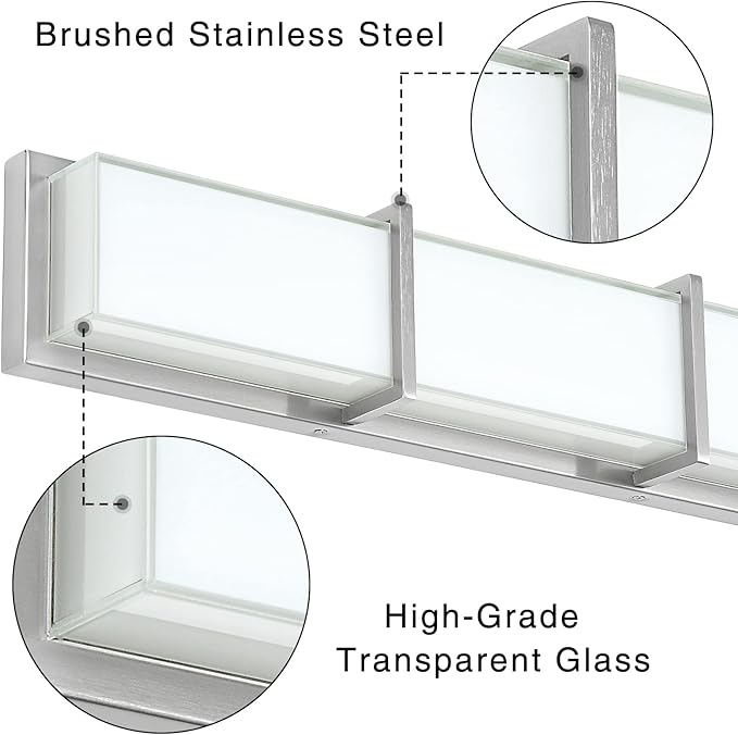 Bathroom Light Fixtures, Vanity Lights 27In Cool White Bathroom Lighting Fixtures Over Mirror 28W 6000k Dimmable Modern Brushed Nickel Vanity Light for WC, Toilet, Kitchen, Cabinet, Wall