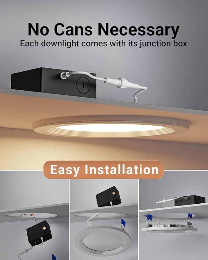 Sunco 12 Pack 6 Inch LED Recessed Light with Night Light, Flush Mount Ceiling Light, Baffle Trim Slim Can Lights, 1500 LM, Selectable CCT 2700K/3000K/4000K/5000K/6000K, Dimmable, 14W=100W ETL
