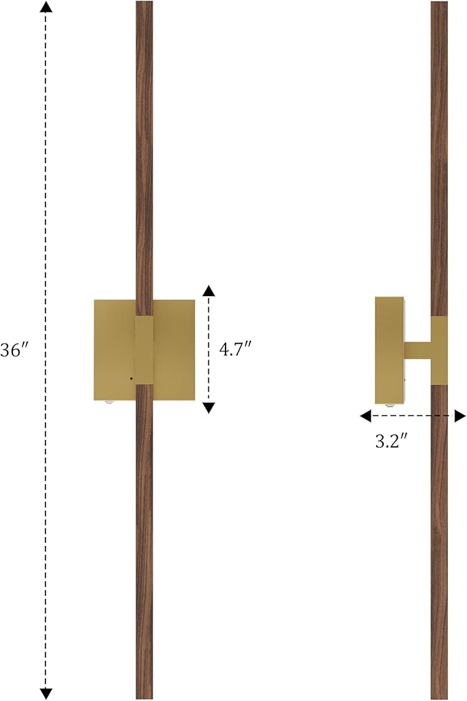 Rayogale 36 Inch Rechargeable Battery Operated Wall Sconce Set 2, 8000mAh Cordless, 3000K/4500K/6000K, Dimmable, Remote, Touch Control, 360° Rotation for Living Room Gold Walnut 2 Pack