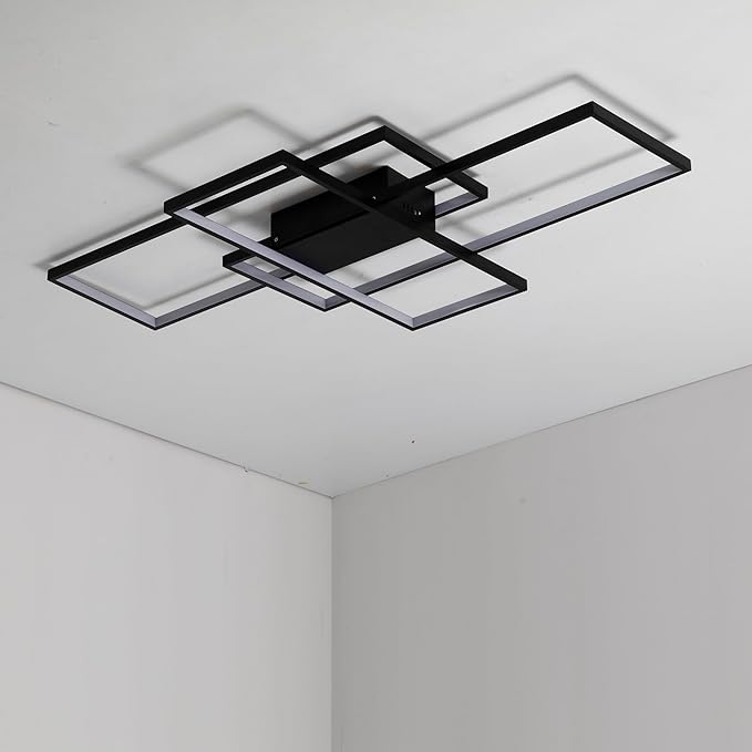Dimmable with Remote Control LED Ceiling Light 3000K-7000K Flush Mount Luminaire Black Finished Chandelier for Living Room Dining Room Bedroom Kitchen (Black-VL17025-B-M)