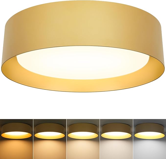 BrightHome 16in Flush Mount Ceiling Light, 3000LM 30W(300W Equiv), LED Ceiling Light Fixture 5CCT 2700K 3000K 4000K 5000K 6000K,Dimmable Ceiling Lamp for Bedroom Bathroom Hallway,Polished Gold Finish